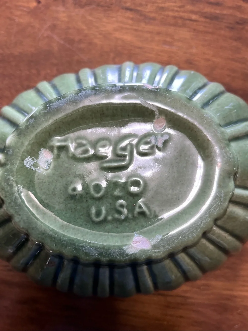 Vintage Haeger Pottery Green Ribbed Oval Planter Bowl 4020 USA Mid Century